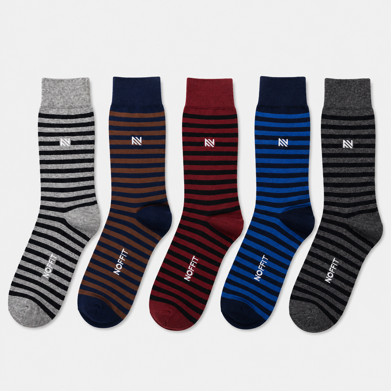 NOFFIT Wide Stripes Cotton Socks | 5 Pairs Box