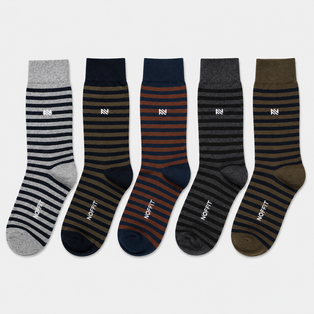 NOFFIT Wide Stripes Cotton Socks | 5 Pairs Box