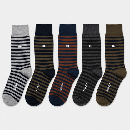 NOFFIT Wide Stripes Cotton Socks | 5 Pairs Box