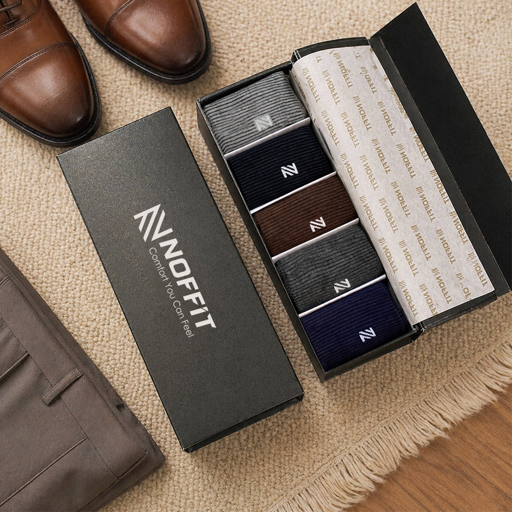 NOFFIT Sleek Stripe Cotton Socks - 5 Pairs Box