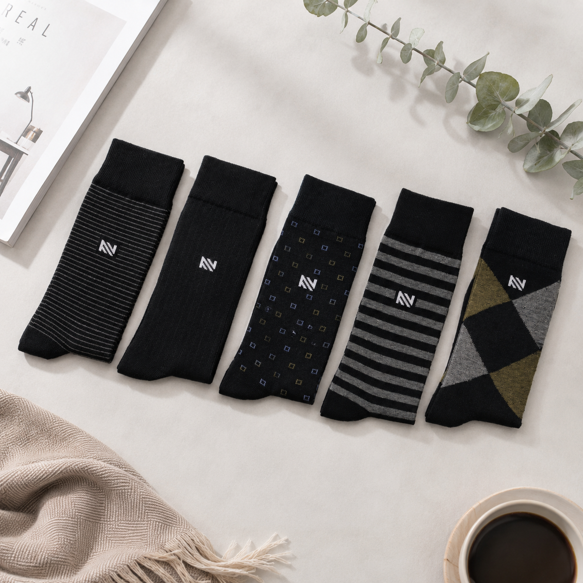 NOFFIT Black Cotton Socks -  Box of 5 Pairs