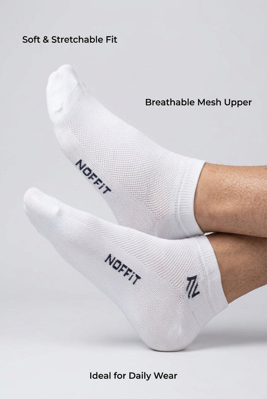 NOFFIT Breathable Mesh White Socks- 5 Pairs