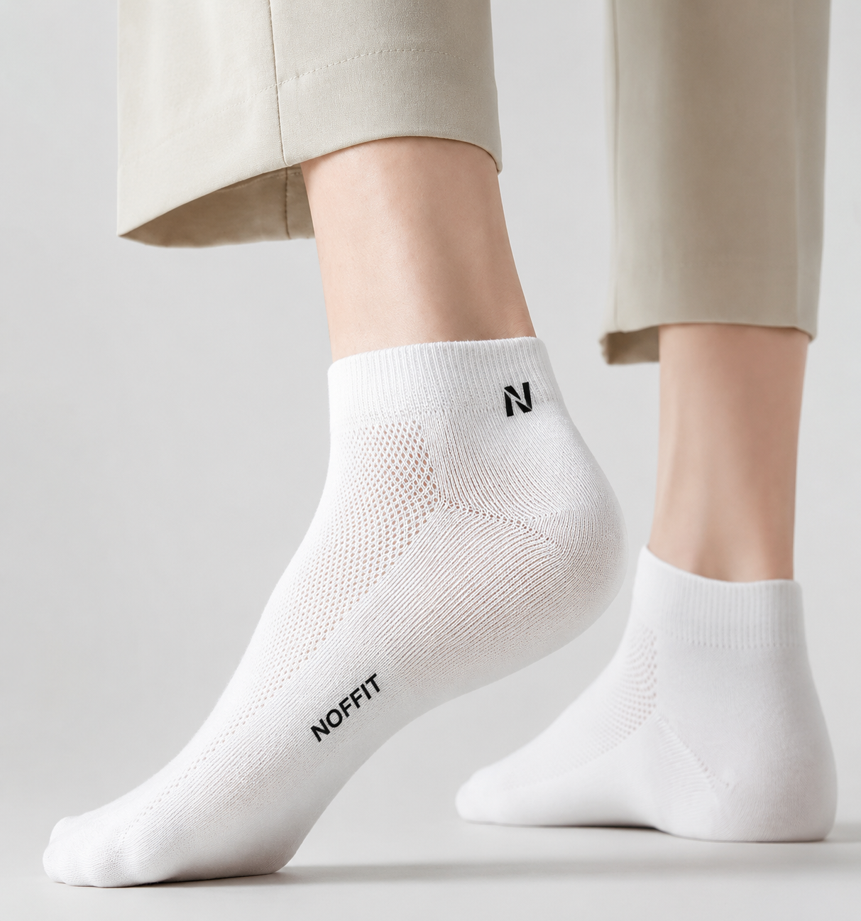 NOFFIT Breathable Mesh White Socks- Pack of 5