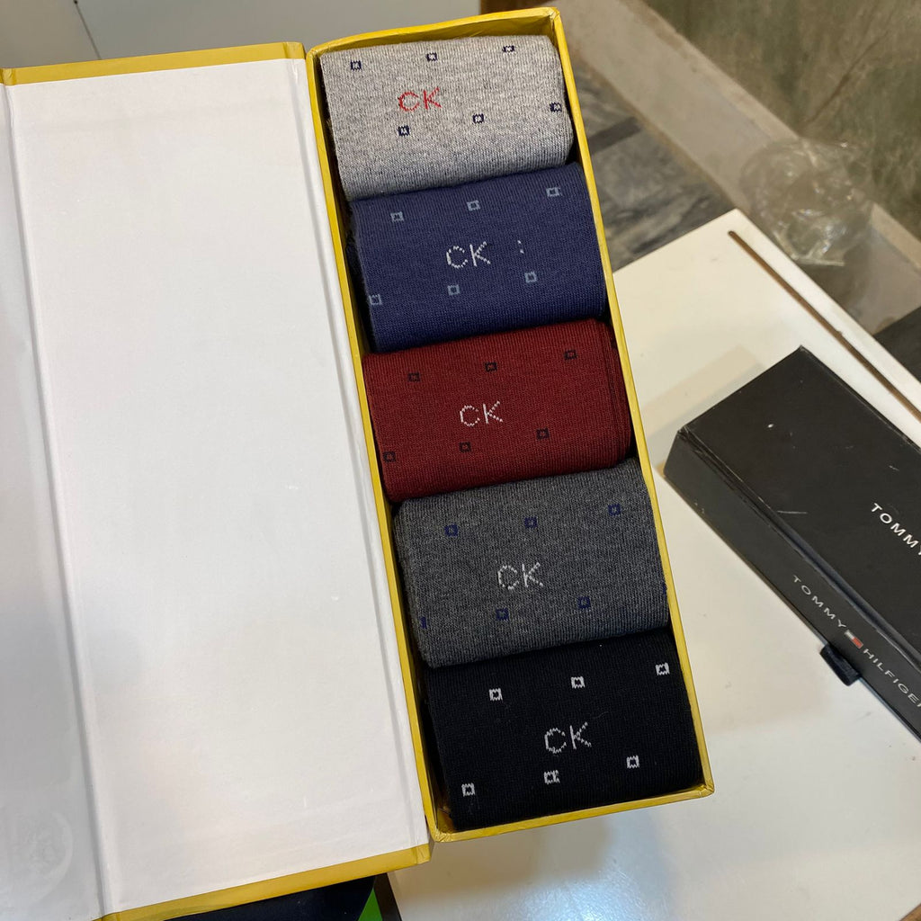 C-K Inspired Square Pattern Cotton Socks | 5 Pairs Box