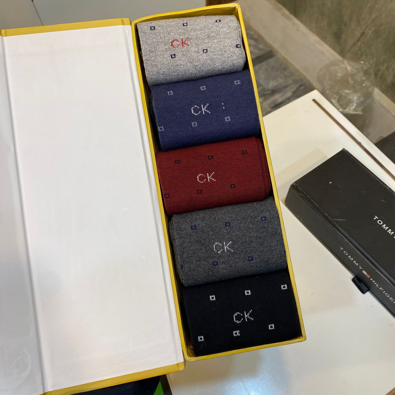 C-K Inspired Square Pattern Cotton Socks | 5 Pairs Box
