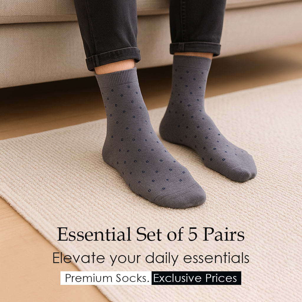 C-K Inspired Square Pattern Cotton Socks | 5 Pairs Box