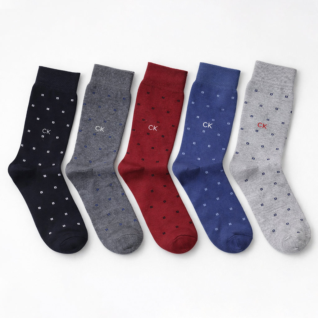 C-K Inspired Square Pattern Cotton Socks | 5 Pairs Box